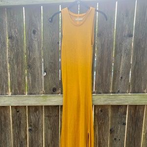 Ankle length yellow knit dress